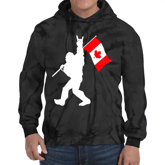 Vintage Canadian Bigfoot And Rockn Roll Funny Canada Day Tie Dye Hoodie