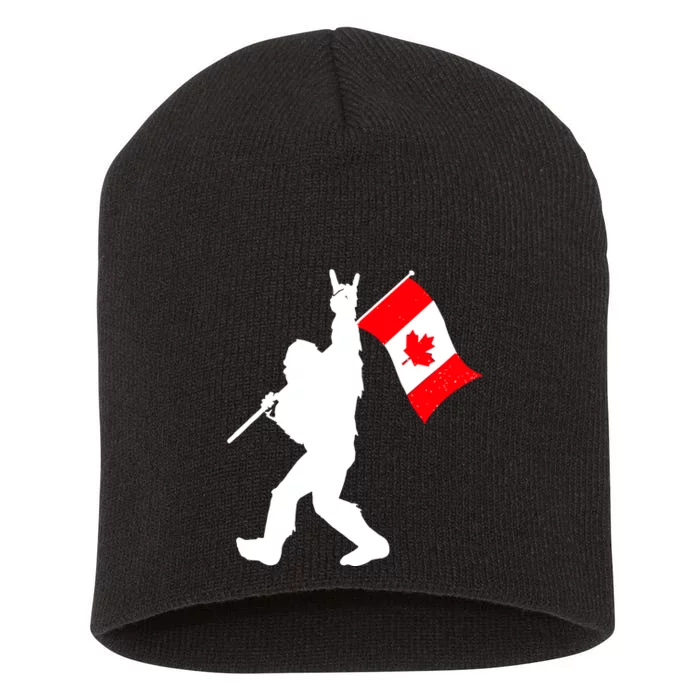 Vintage Canadian Bigfoot And Rockn Roll Funny Canada Day Short Acrylic Beanie