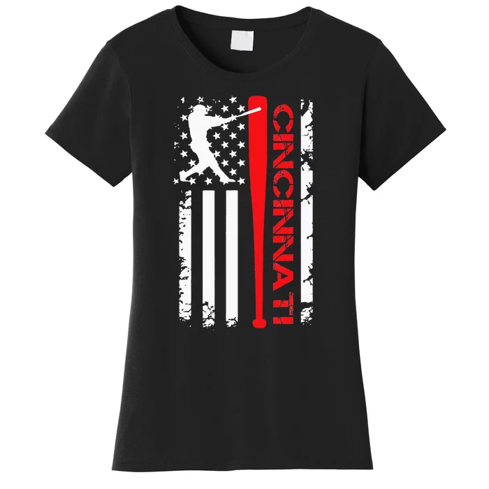 Vintage Cincinnati Baseball American US Flag Women's T-Shirt