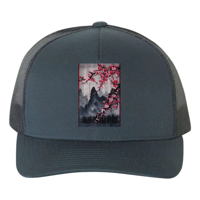 Vintage Cherry Blossom Woodblock Japanese Graphical Art Yupoong Adult 5-Panel Trucker Hat