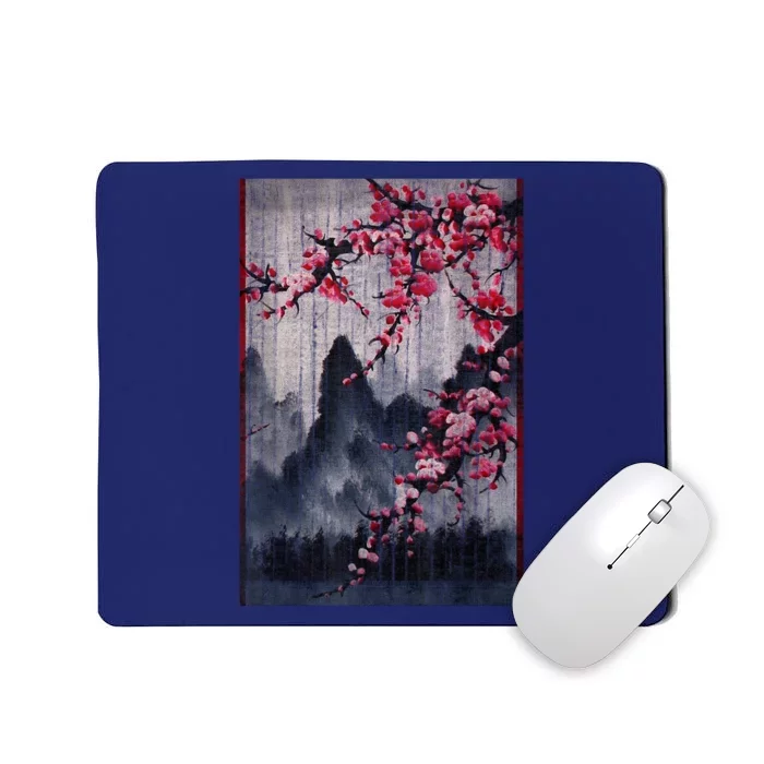 Vintage Cherry Blossom Woodblock Japanese Graphical Art Mousepad