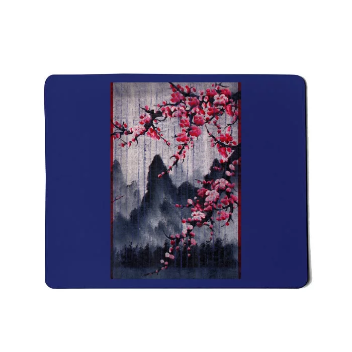 Vintage Cherry Blossom Woodblock Japanese Graphical Art Mousepad