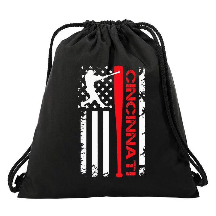 Vintage Cincinnati Baseball American US Flag Drawstring Bag