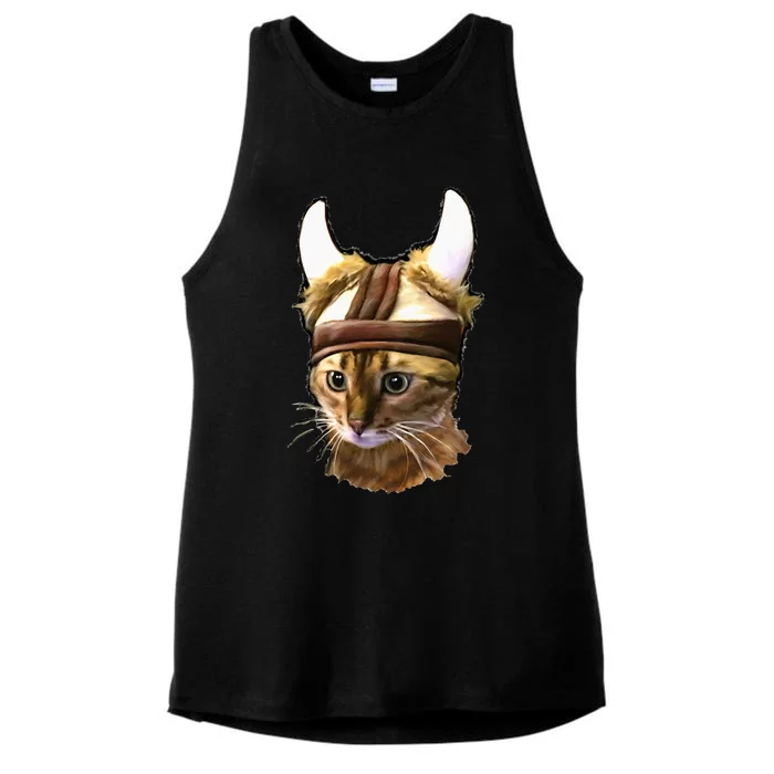 Viking Cat Bengal Kitty Scandinavian Gift Ladies Tri-Blend Wicking Tank