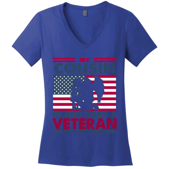 Veteran Cousin Brother Usa Flag 4th Of July Cool Gift Women's V-Neck T-Shirt