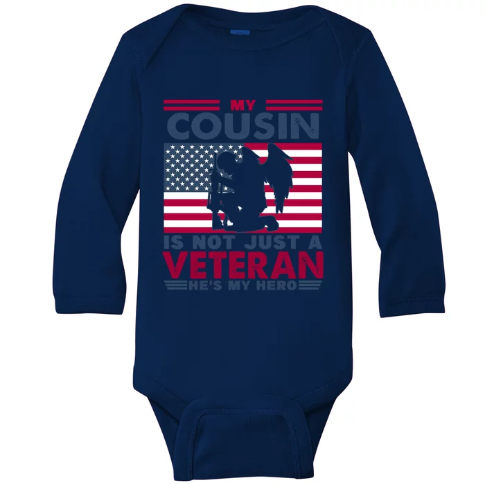 Veteran Cousin Brother Usa Flag 4th Of July Cool Gift Baby Long Sleeve Bodysuit