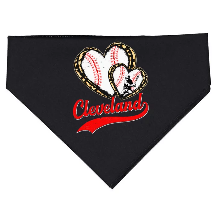 Vintage Cleveland Baseball Leopard Heart Baseball Fans USA-Made Doggie Bandana