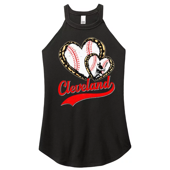 Vintage Cleveland Baseball Leopard Heart Baseball Fans Women’s Perfect Tri Rocker Tank