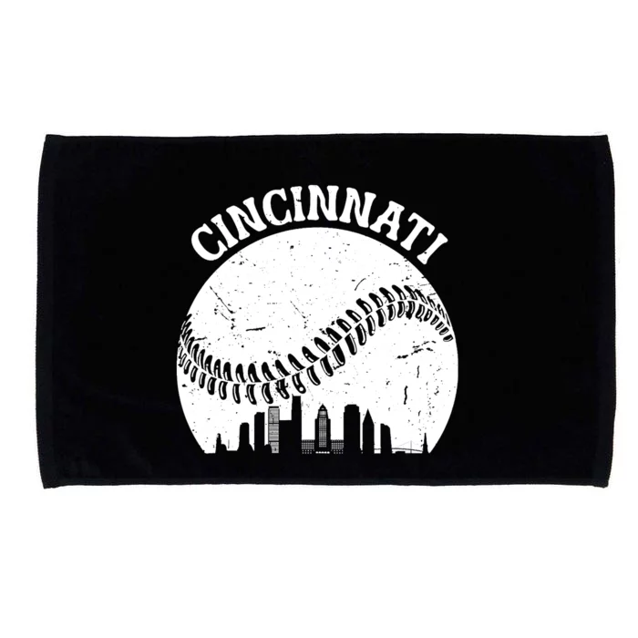 Vintage Cincinnati Baseball Skyline Cityscape Retro Baseball Microfiber Hand Towel