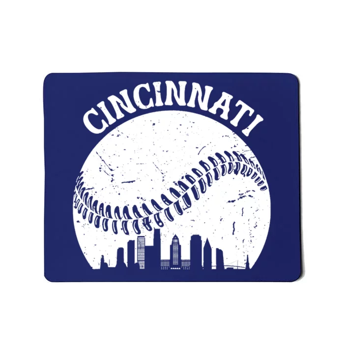 Vintage Cincinnati Baseball Skyline Cityscape Retro Baseball Mousepad