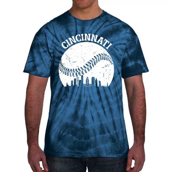 Vintage Cincinnati Baseball Skyline Cityscape Retro Baseball Tie-Dye T-Shirt