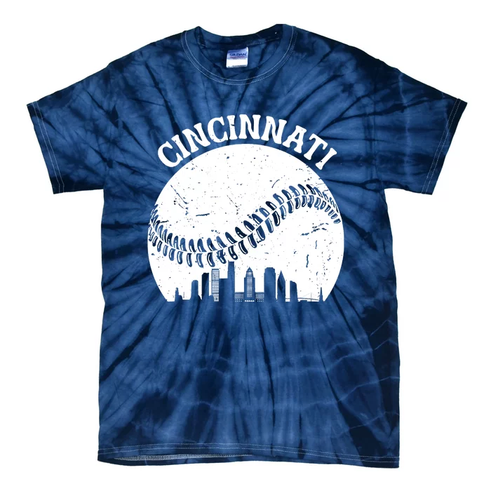 Vintage Cincinnati Baseball Skyline Cityscape Retro Baseball Tie-Dye T-Shirt