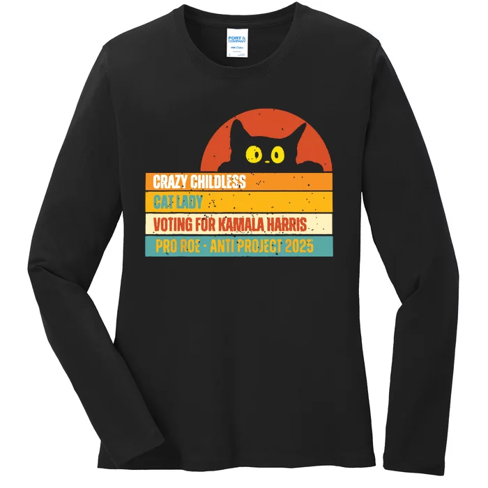 Vintage Childless Cat Ladies For Kamala Harris President 47 Ladies Long Sleeve Shirt