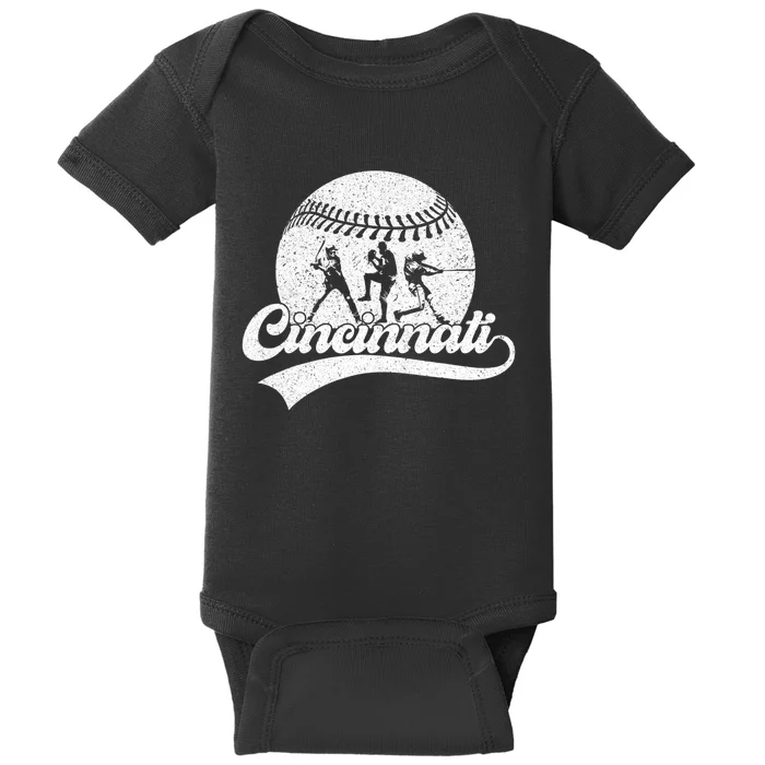 Vintage Cincinnati City Baseball Lover Baseball Fans Baby Bodysuit