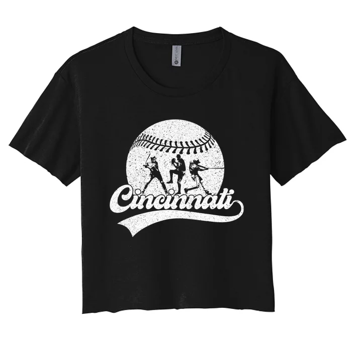 Vintage Cincinnati City Baseball Lover Baseball Fans Women's Crop Top Tee