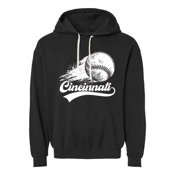 Vintage Cincinnati City Baseball Lovers Baseball Fans Garment-Dyed Fleece Hoodie