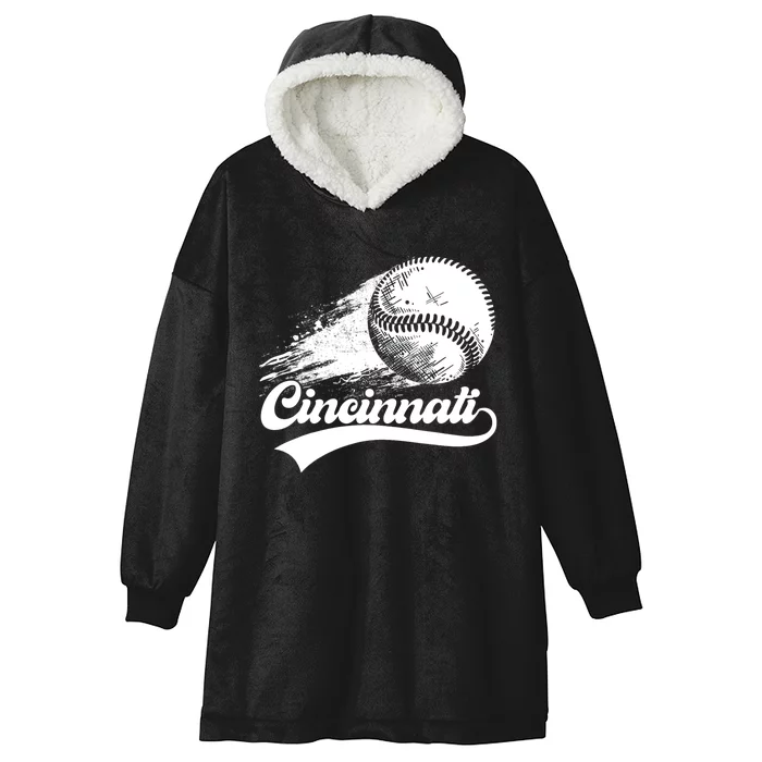 Vintage Cincinnati City Baseball Lovers Baseball Fans Hooded Wearable Blanket