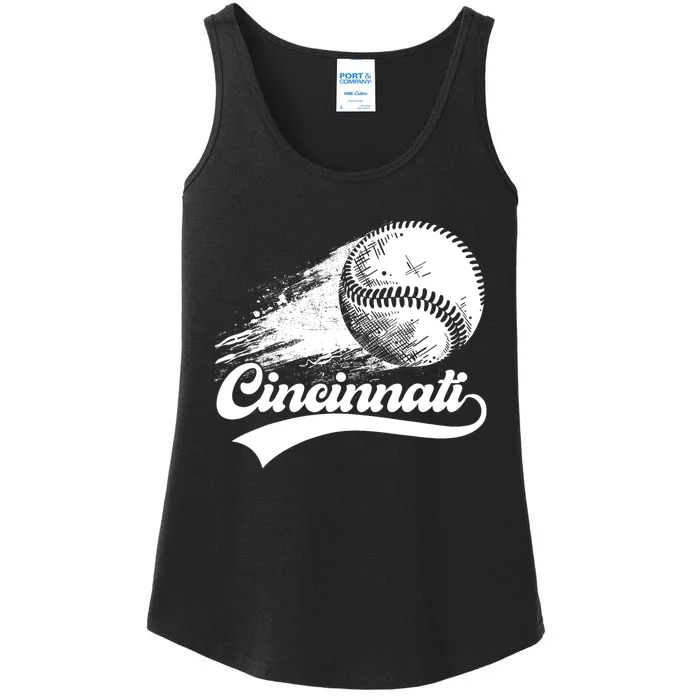 Vintage Cincinnati City Baseball Lovers Baseball Fans Ladies Essential Tank