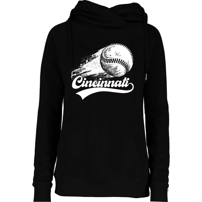 Vintage Cincinnati City Baseball Lovers Baseball Fans Womens Funnel Neck Pullover Hood