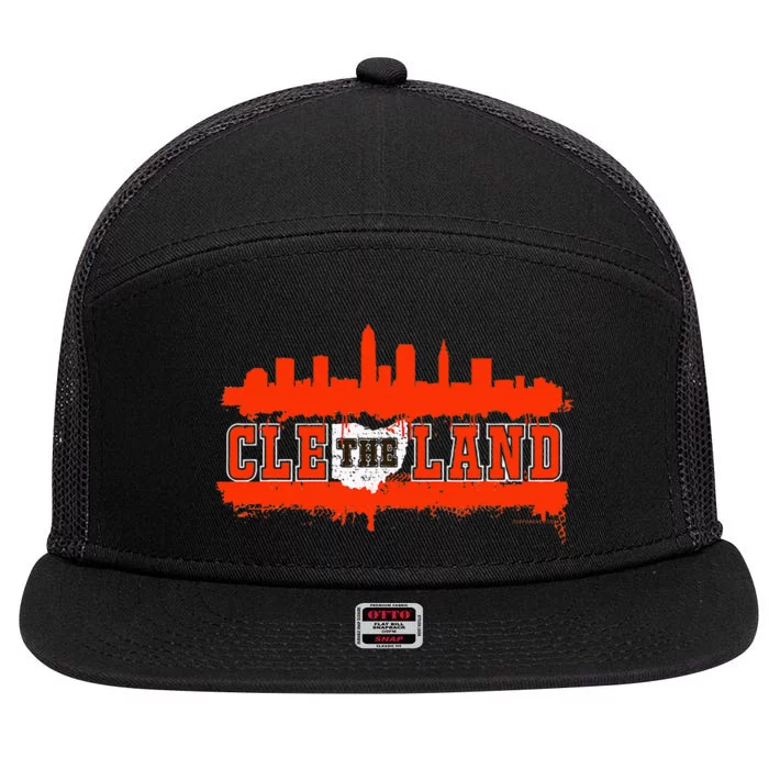 Vintage CLE Cleveland Skyline 7 Panel Mesh Trucker Snapback Hat