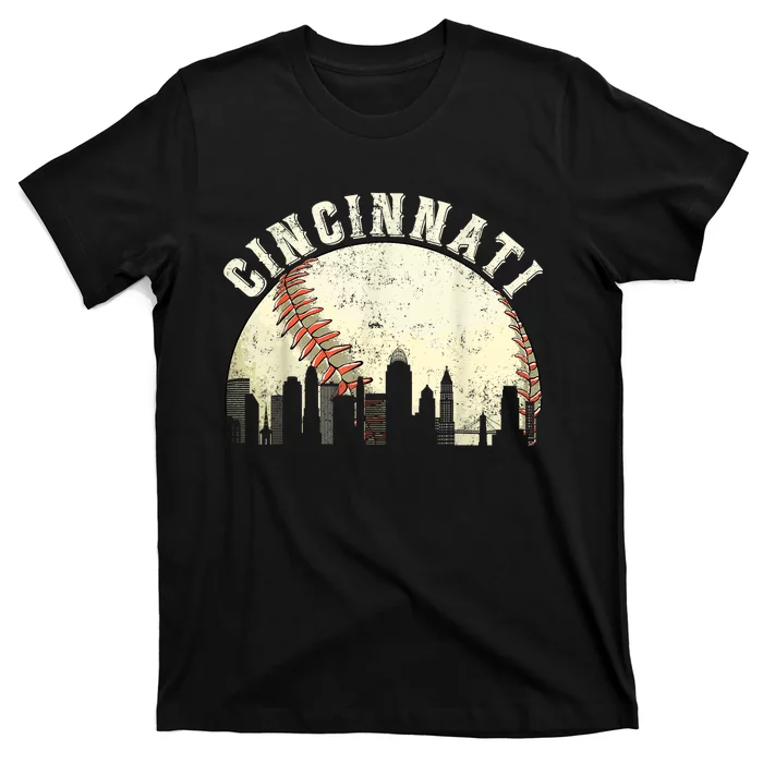 Vintage Cincinnati Cityscape Baseball Lover T-Shirt