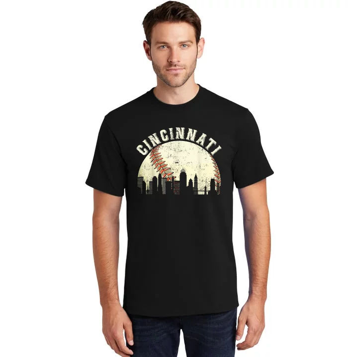 Vintage Cincinnati Cityscape Baseball Lover Tall T-Shirt