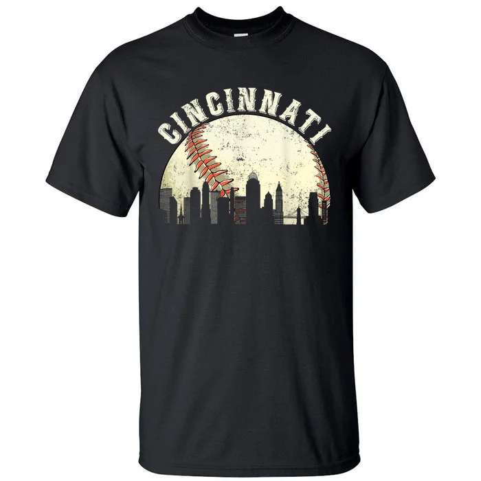 Vintage Cincinnati Cityscape Baseball Lover Tall T-Shirt