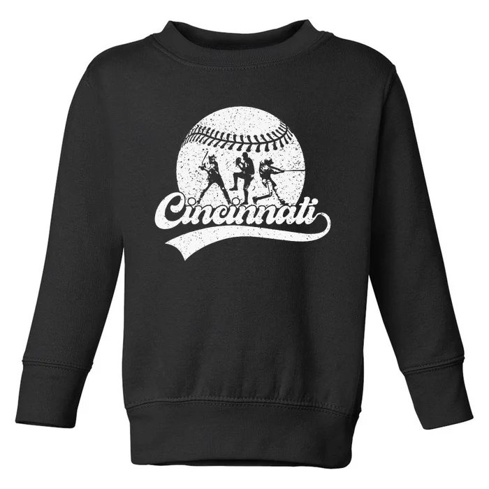 Vintage Cincinnati City Baseball Lover Baseball Fans Toddler Sweatshirt