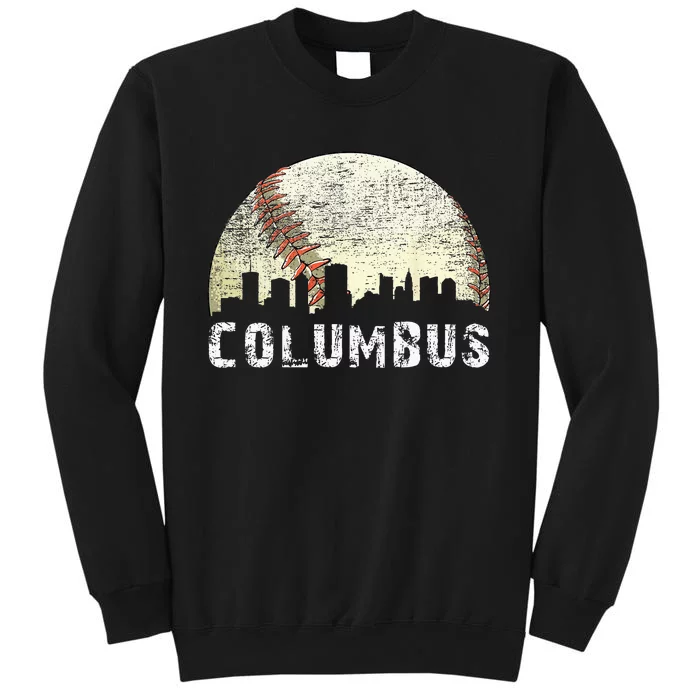 Vintage Columbus Cityscape Baseball Lover Men Women Kids Tall Sweatshirt