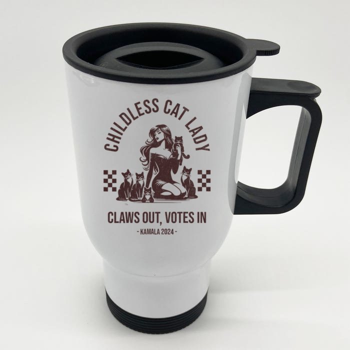 Vintage Childless Cat Lady Claws Out Votes In Harris 2024 Front & Back Stainless Steel Travel Mug