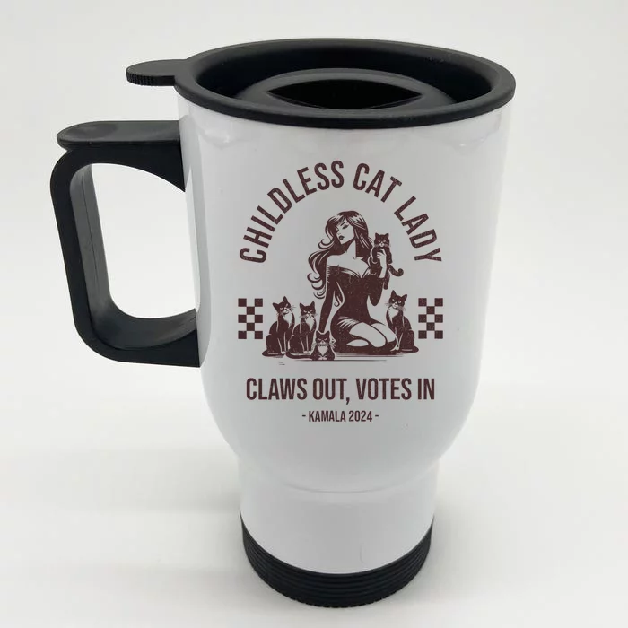 Vintage Childless Cat Lady Claws Out Votes In Harris 2024 Front & Back Stainless Steel Travel Mug