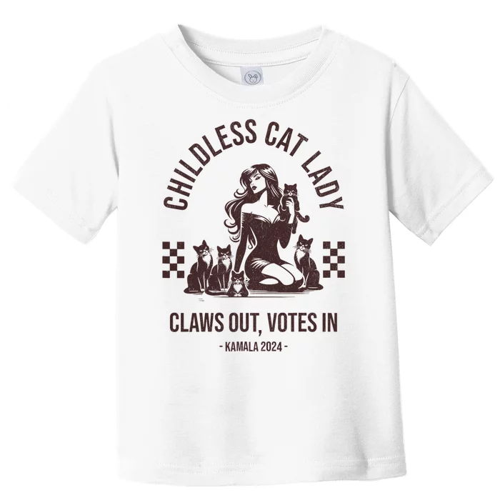 Vintage Childless Cat Lady Claws Out Votes In Harris 2024 Toddler T-Shirt