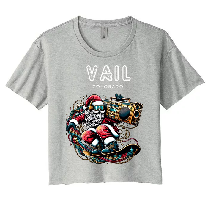 Vail Colorado Cool Snowboard Christmas Santa Cool Gift Women's Crop Top Tee