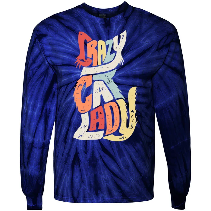 Vintage Crazy Cat Lady Funny Cat Meow Love Cat Tie-Dye Long Sleeve Shirt