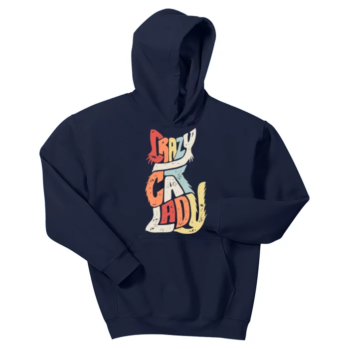 Vintage Crazy Cat Lady Funny Cat Meow Love Cat Kids Hoodie