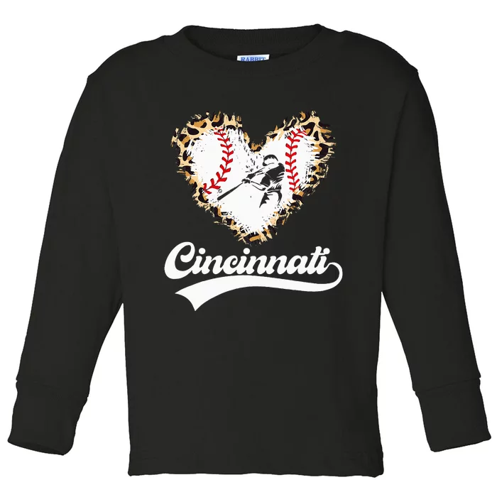 Vintage Cincinnati City Baseball Lovers Baseball Fans Toddler Long Sleeve Shirt