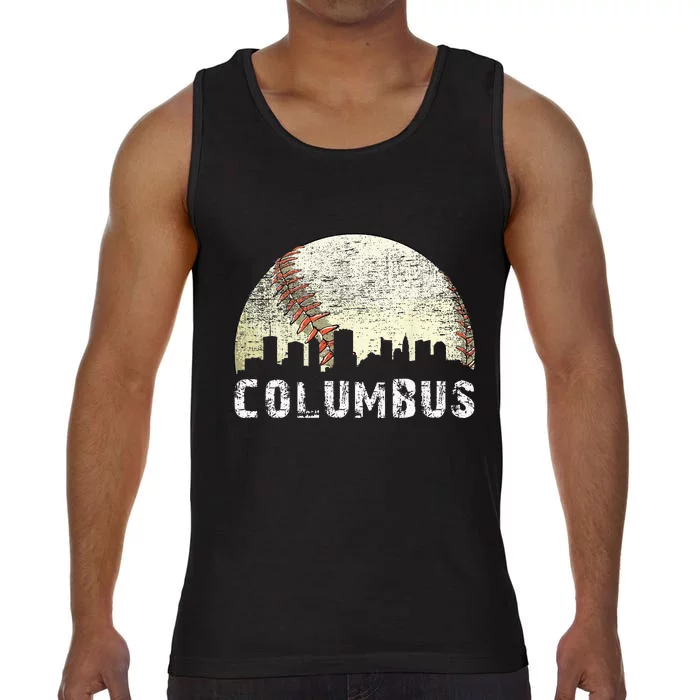 Vintage Columbus Cityscape Baseball Lover Men Women Kids Comfort Colors® Tank Top