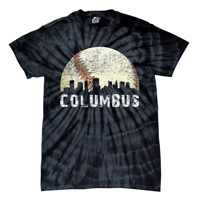 Vintage Columbus Cityscape Baseball Lover Men Women Kids Tie-Dye T-Shirt