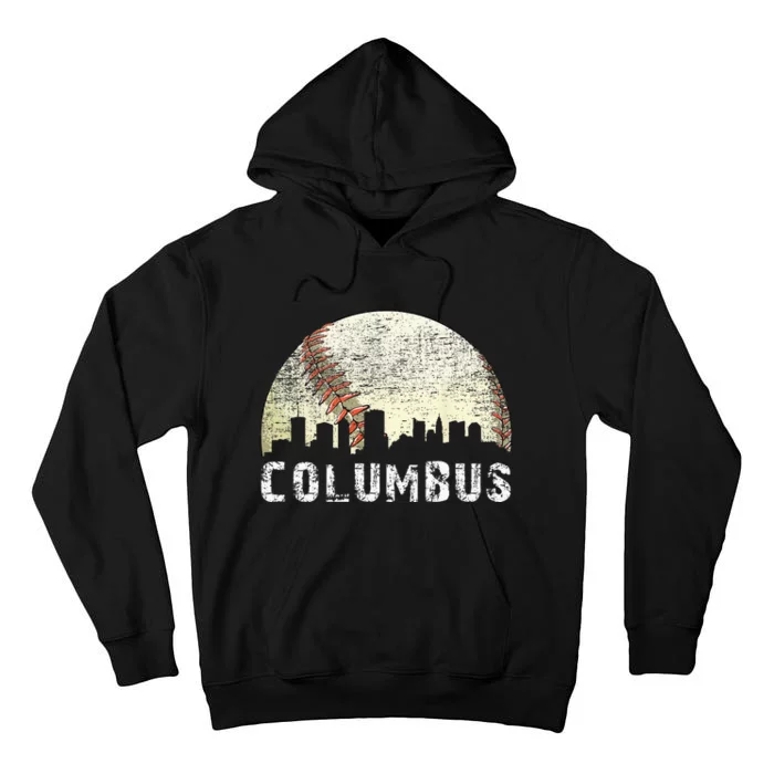 Vintage Columbus Cityscape Baseball Lover Men Women Kids Tall Hoodie