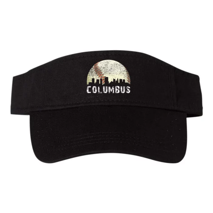 Vintage Columbus Cityscape Baseball Lover Men Women Kids Valucap Bio-Washed Visor