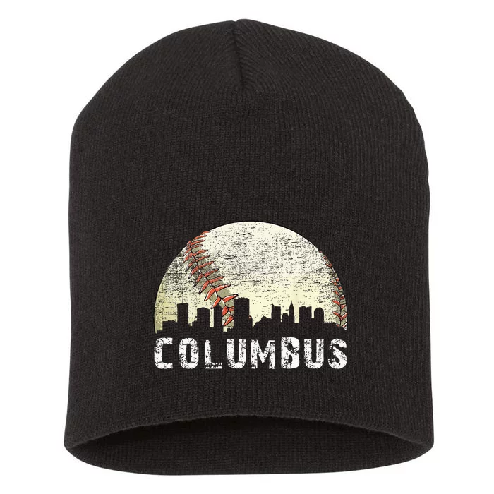 Vintage Columbus Cityscape Baseball Lover Men Women Kids Short Acrylic Beanie