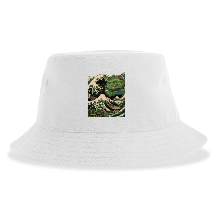 Vintage Catzilla Cat Terror Reigns Sustainable Bucket Hat