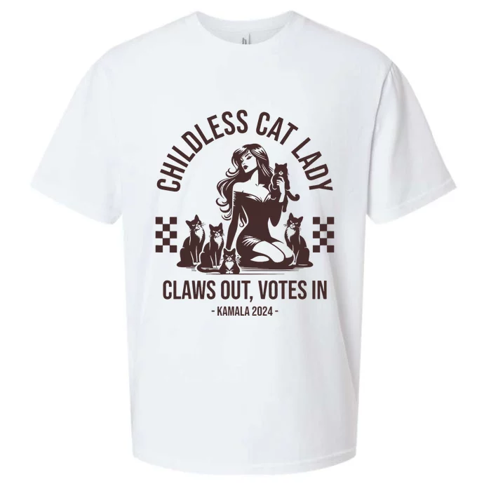 Vintage Childless Cat Lady Claws Out Votes In Harris 2024 Sueded Cloud Jersey T-Shirt