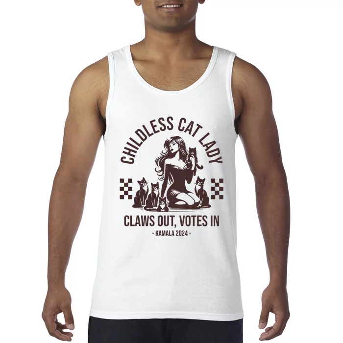 Vintage Childless Cat Lady Claws Out Votes In Harris 2024 Tank Top