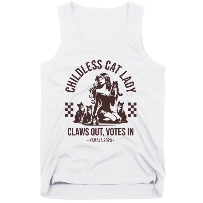 Vintage Childless Cat Lady Claws Out Votes In Harris 2024 Tank Top