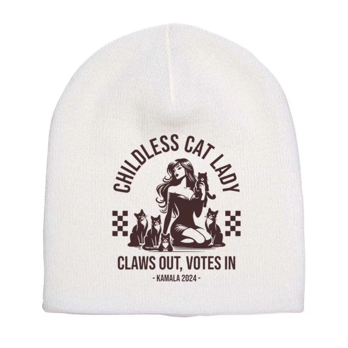 Vintage Childless Cat Lady Claws Out Votes In Harris 2024 Short Acrylic Beanie