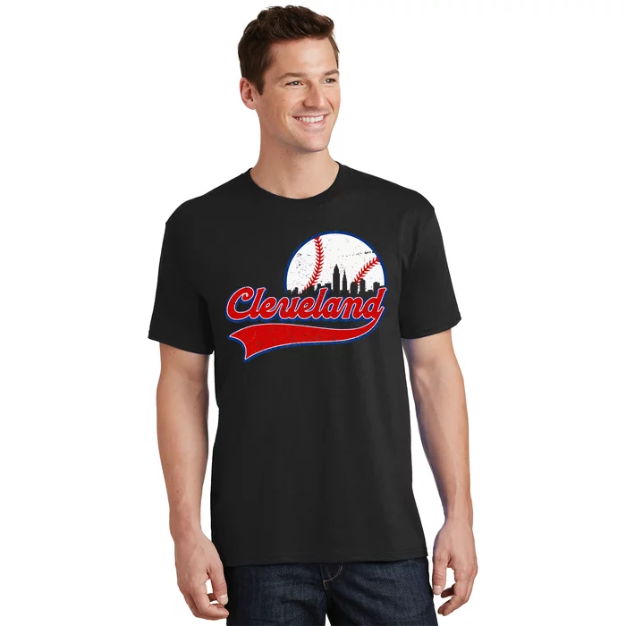 Vintage Cleveland City Downtown Skylines Baseball Fans Lover T-Shirt