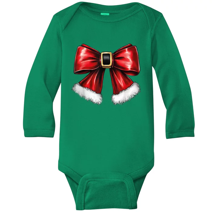 Vintage Christmas Coquette Bow Santa Xmas Gift Baby Long Sleeve Bodysuit