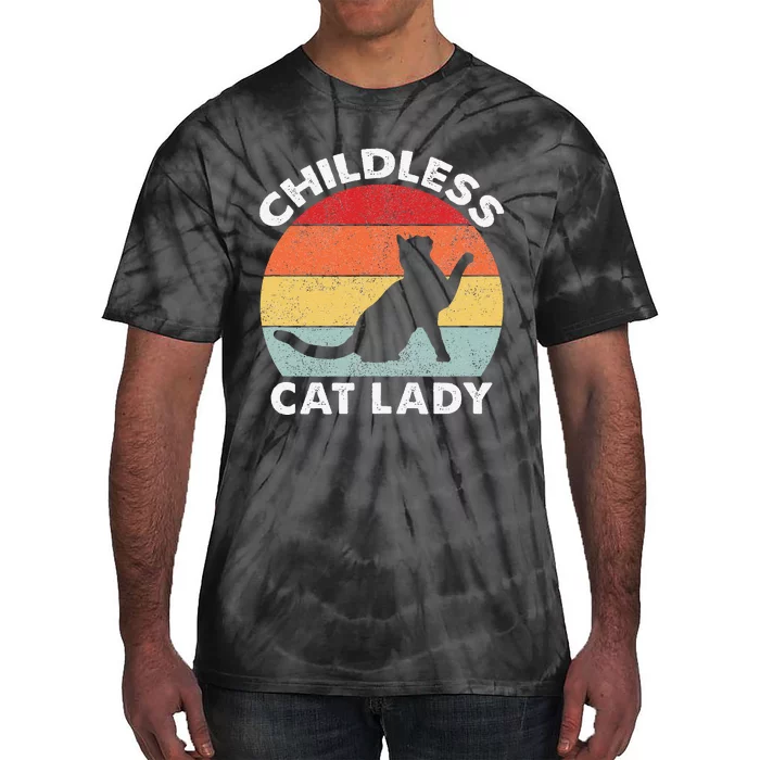 Vintage Childless Cat Lady Gift Tie-Dye T-Shirt