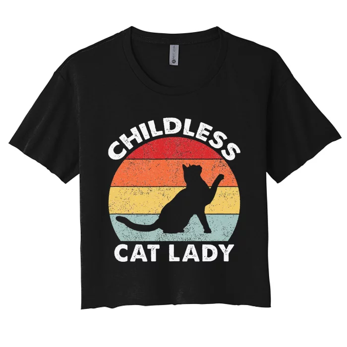 Vintage Childless Cat Lady Gift Women's Crop Top Tee